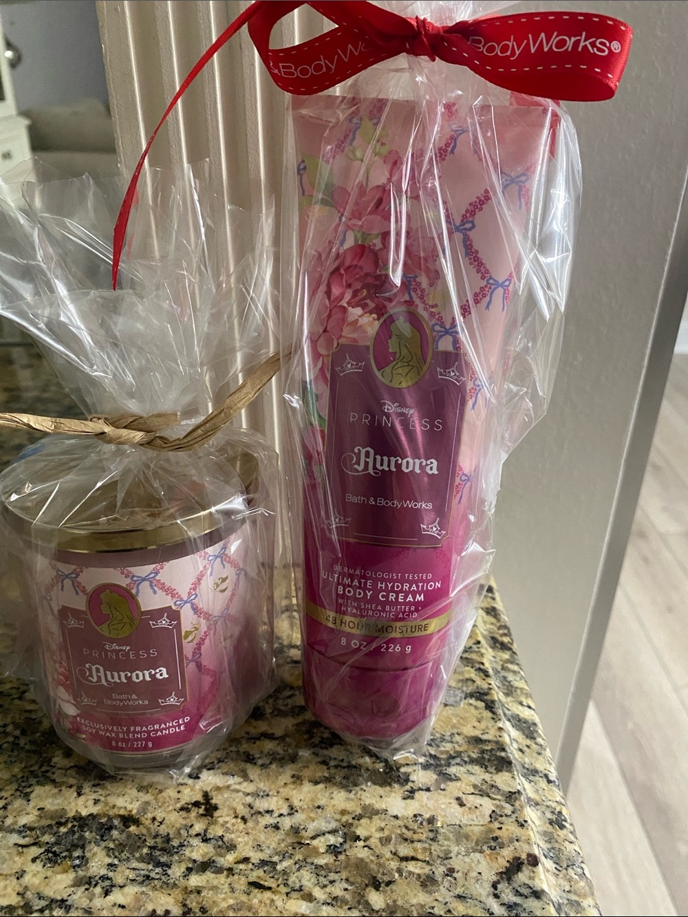 Bath & Body Works Princess Aurora set of 2; single wick Candle & body cream NWT